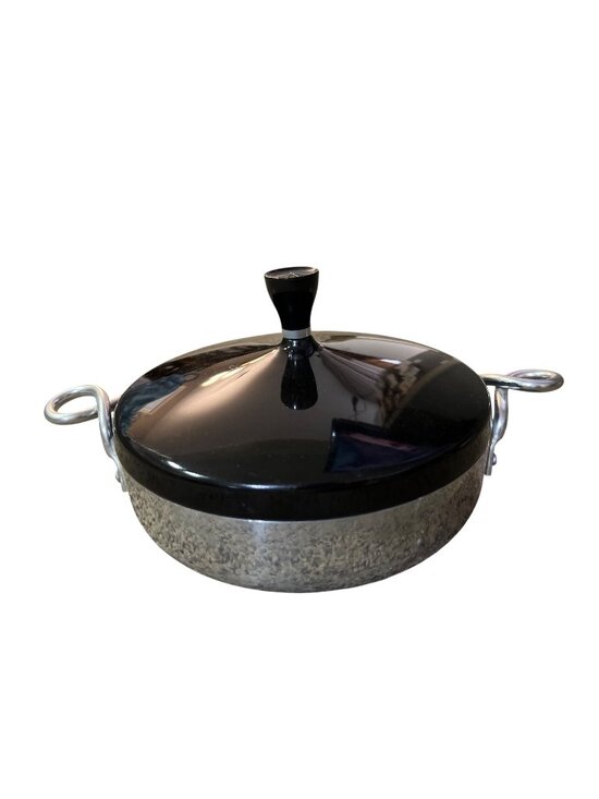 Unknown Other - Vintage MCM Aluminum Cookware Dish Black Lid Starburst Used Handles Small